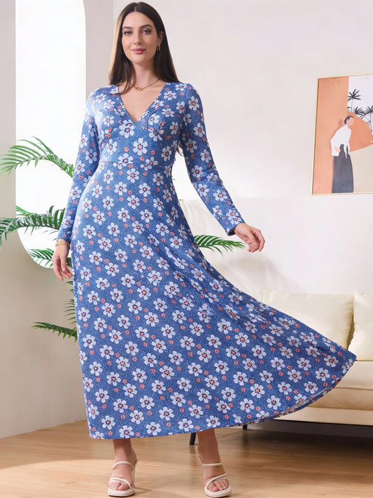 Bloom Where You’re Planted Floral Maxi Dress – Blue