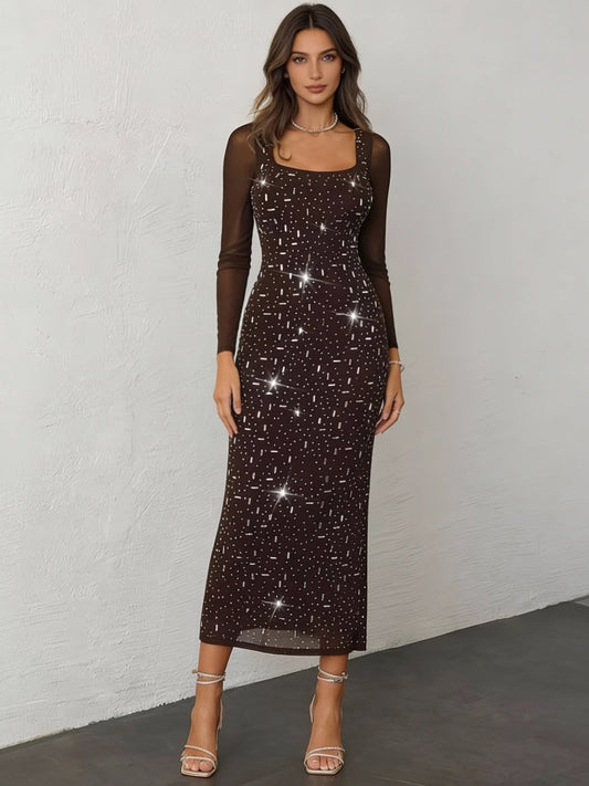 Lights Low, All Eyes On Me Sequin Mesh Maxi Dress