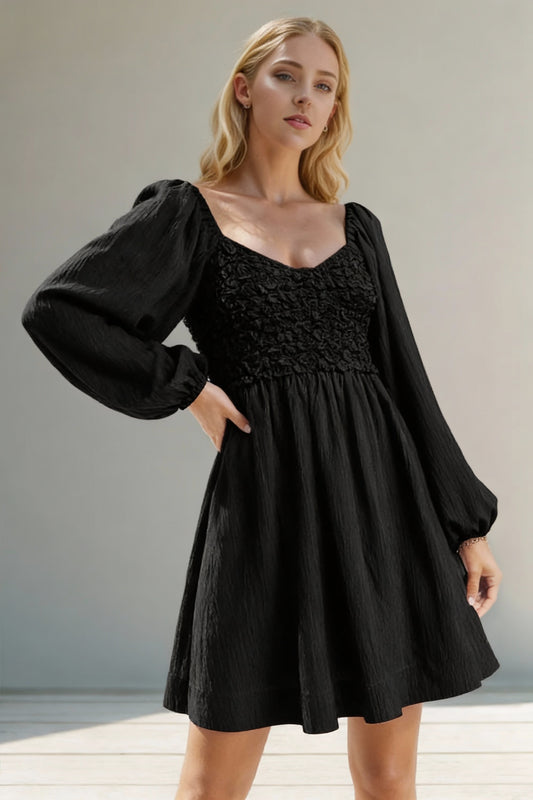 Whispered Promises Smocked Mini Dress – Black