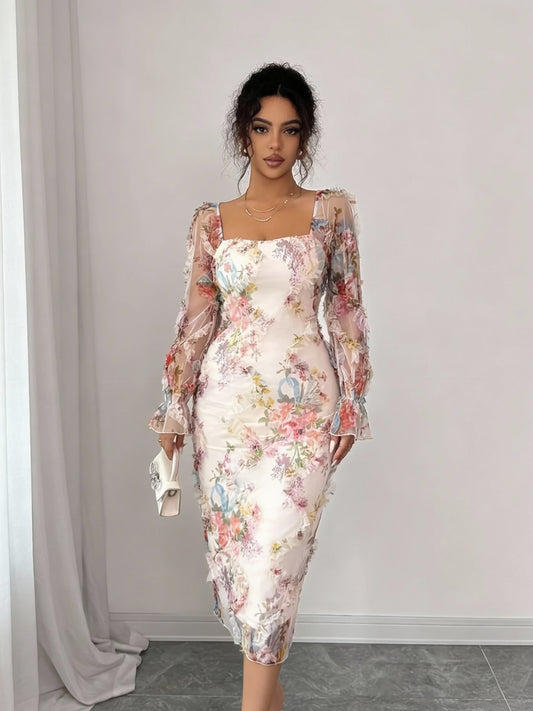 Petals & Promises Floral Mesh Midi Dress