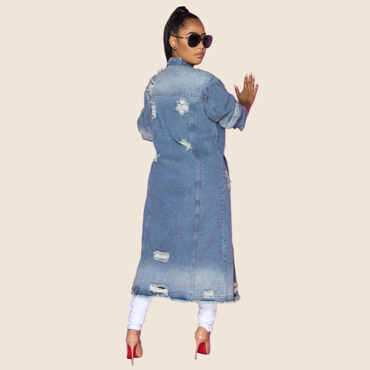 Long Sleeve Raw Hem Denim Jacket