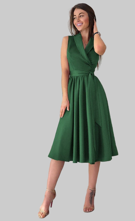 Robe midi décontractée sans manches avec ceinture