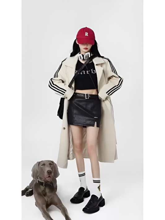 Vintage-Streifen-Trenchcoat