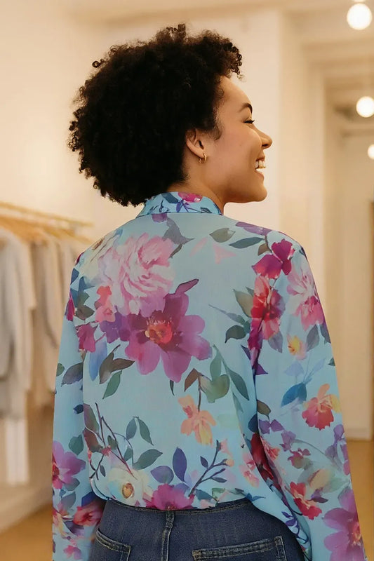 Bowknot Charm – Floral Printed Shirt