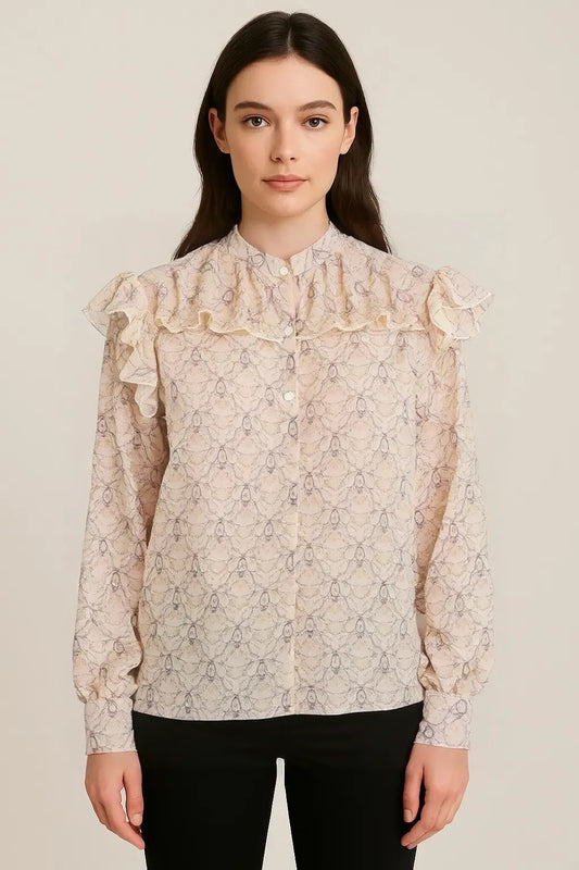 Shadowlight Tulle-Print Long Sleeve Shirt