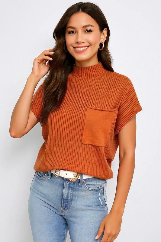 Mock Neck Sweater Vest with Chest Pocket