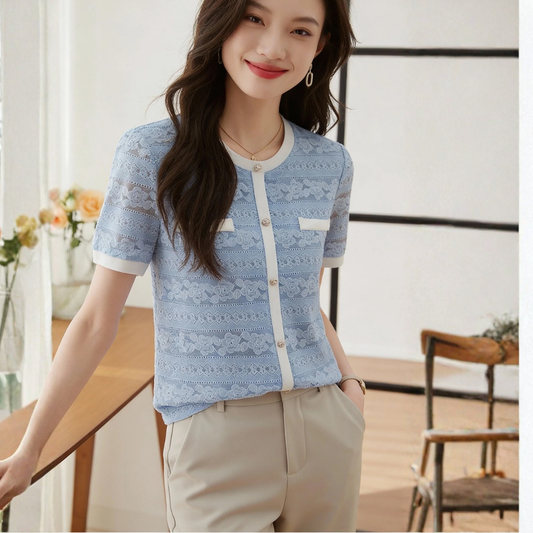 Blue Luxe Lace-Up Top