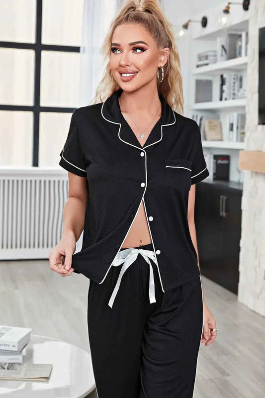 Midnight Mode Button-Up Lounge Set – Black