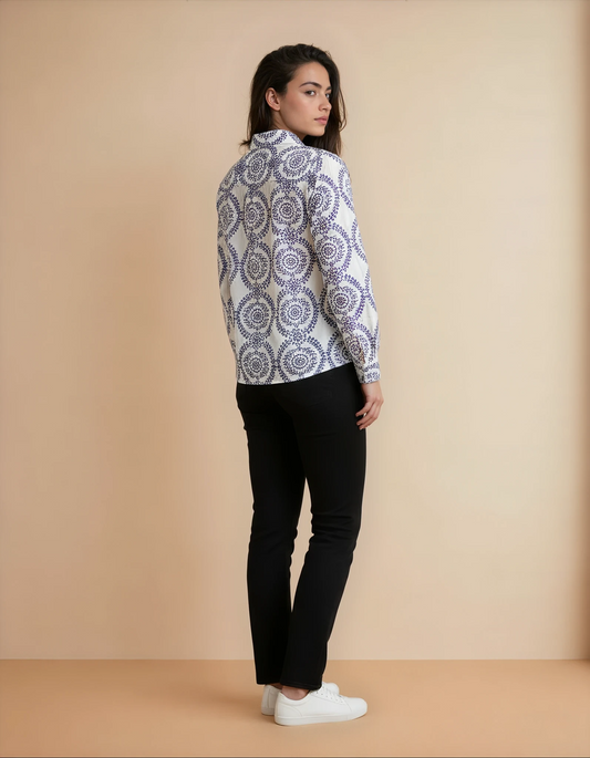 Ocean Embroidered Button-Up - Blue