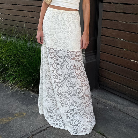 Mitchelle Sheer Floral Lace Maxi Skirt
