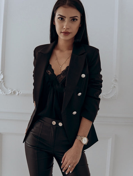 Metal Button Double-Breasted Blazer
