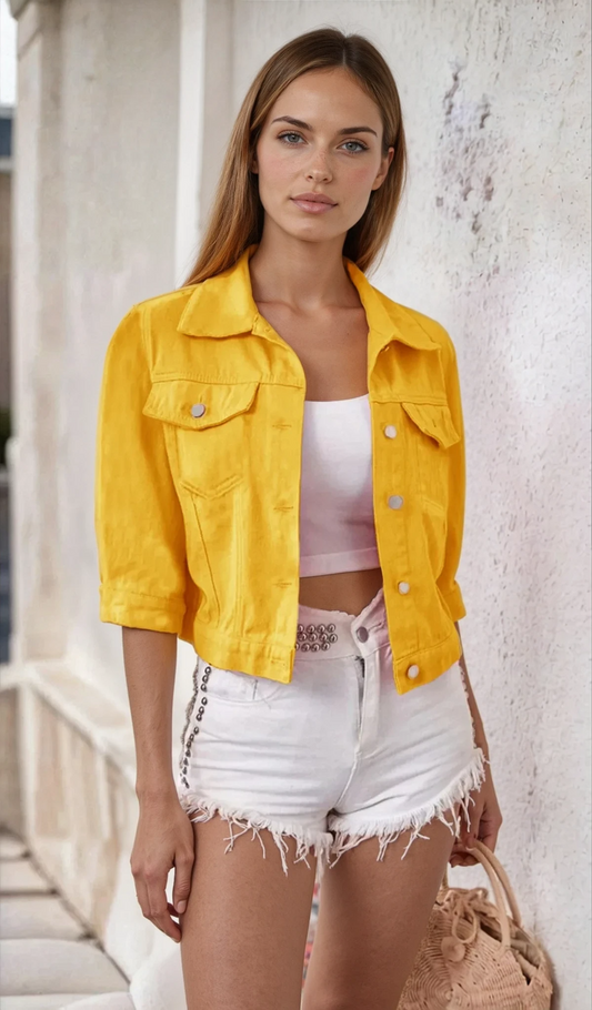 Full Size Cropped Denim Jacket Plus Size