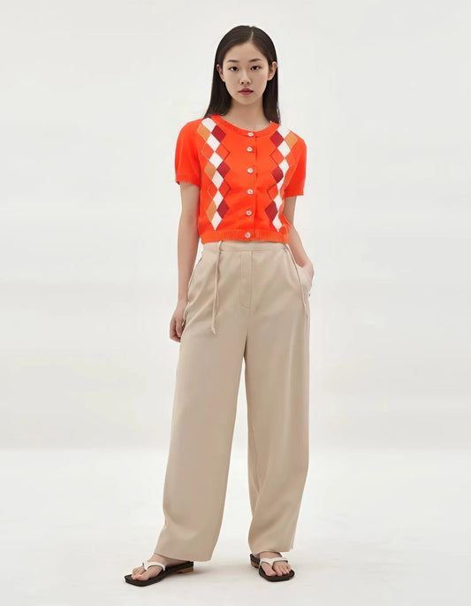 Diamond Pattern Knit Pullover Top