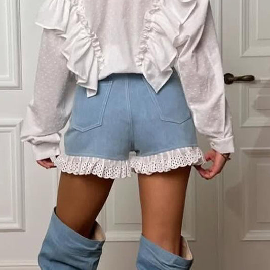 Stella Ruffle Hem Denim Shorts