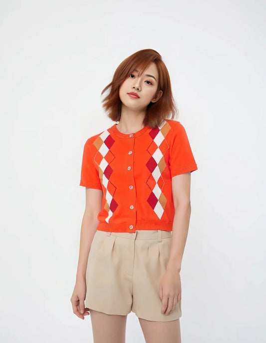 Diamond Pattern Knit Pullover Top