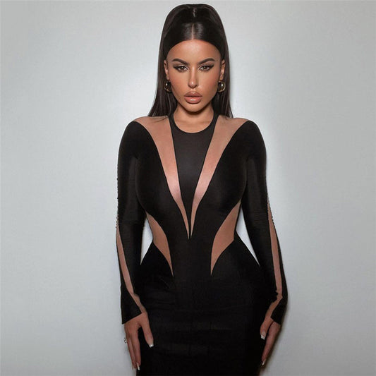 Robe fourreau chic en dentelle épissée