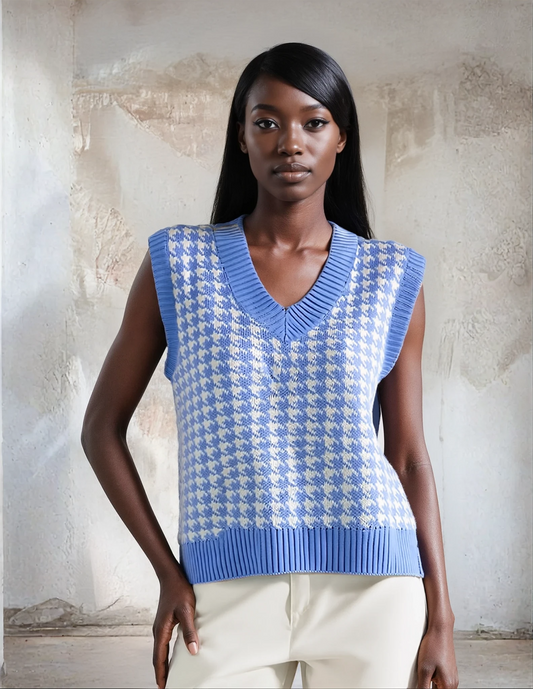 Houndstooth V-Neck Sweater Vest