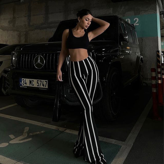 Chic Curved Striped Flare Pants