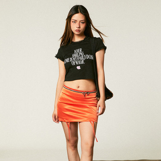 Jannie Satin Drawstring Mini Skirt