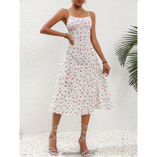 Robe fendue élégante à pois – Maxi d'été chic et fluide