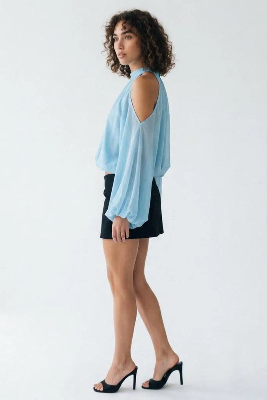 A Little Drama Sheer Cold-Shoulder Bow-Back Crop Top