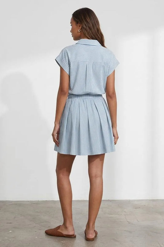 Blue Skies Ahead Striped Button-Front Mini Dress