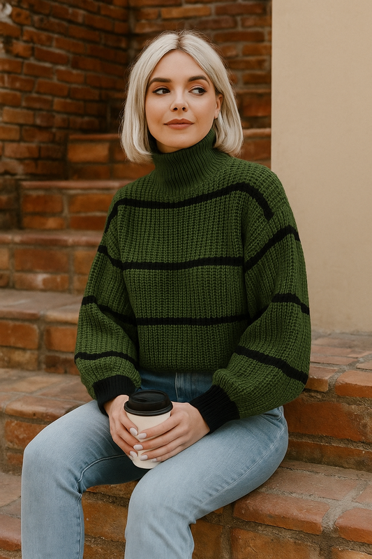Aurora Contrast Stripe Half-Turtleneck Sweater