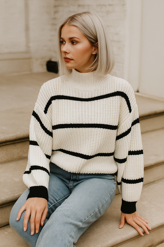 Aurora Contrast Stripe Half-Turtleneck Sweater