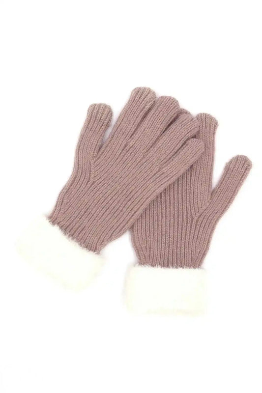 Faux Fur Cuff Smart Touch Knit Gloves