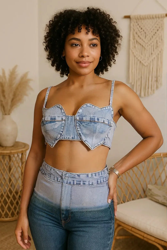Denim Love – Heart-Shaped Cropped Tube Top