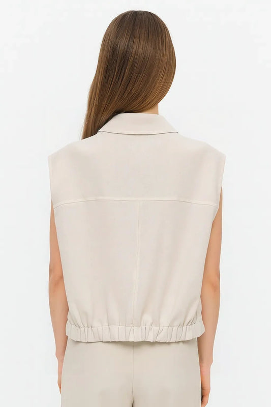 Vest Zip – V-Neck with Pocket Detail Top