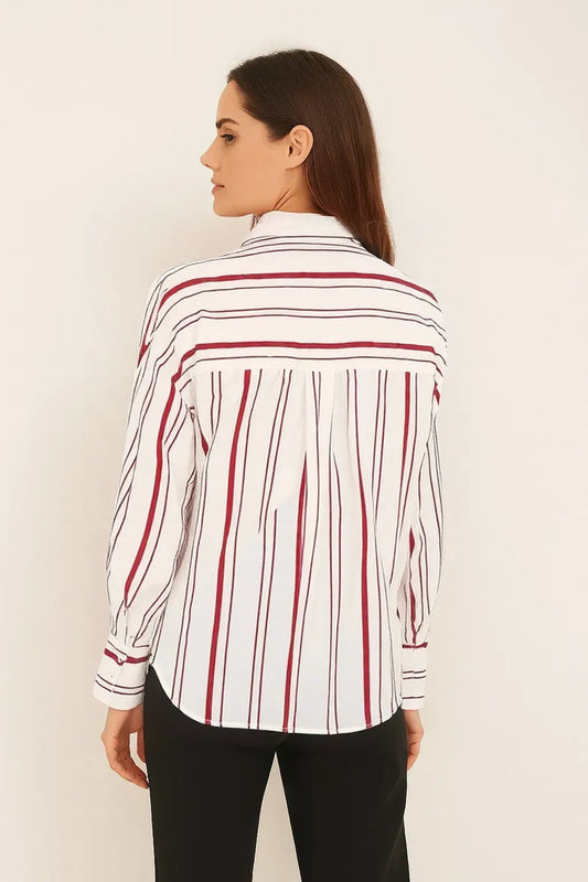 Striped Poplin Cotton Long-Sleeved Lapel Shirt