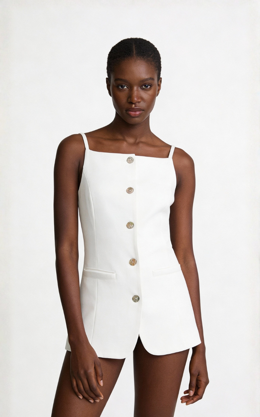 All Business Ponte Button Vest - White