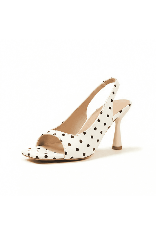 Midnight Muse Polka Sling Open Toe Flare Heels Sandals