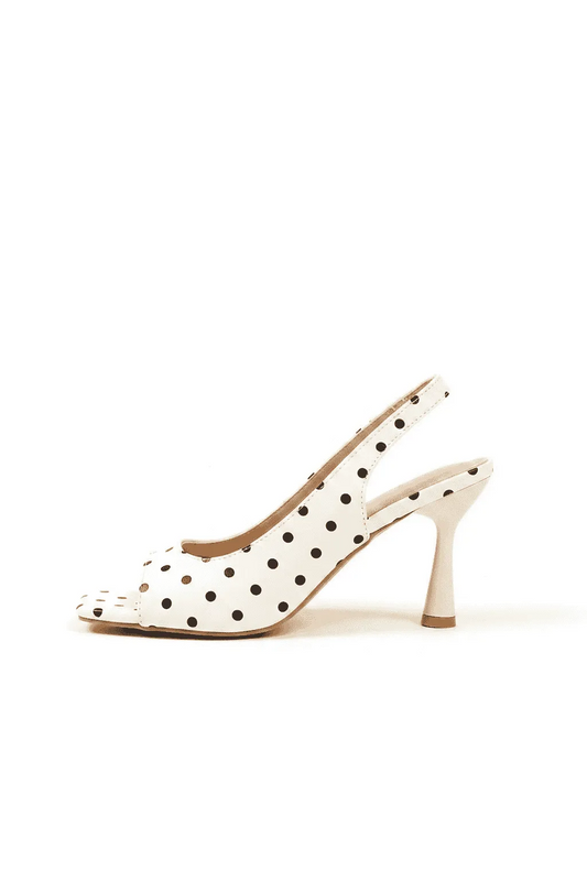 Midnight Muse Polka Sling Open Toe Flare Heels Sandals