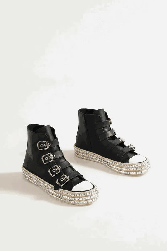 Multi-Buckle Straps Studded Platform Sneakers