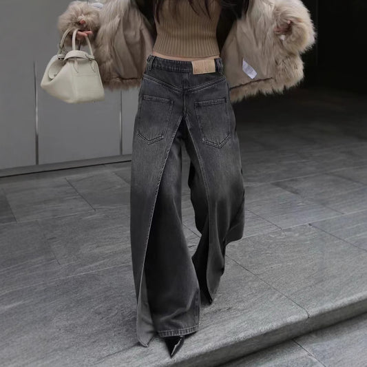 Moon Walk Double-Layer Split Denim Jeans