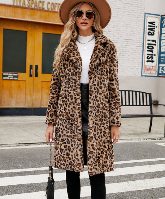 Foxy Leopard Print Imitation Fur Coat