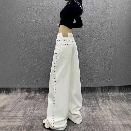 White Studded Wide-Leg Jeans