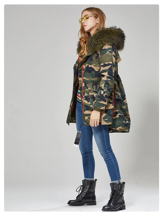 Snowy Days Natural Raccoon Fur Coat