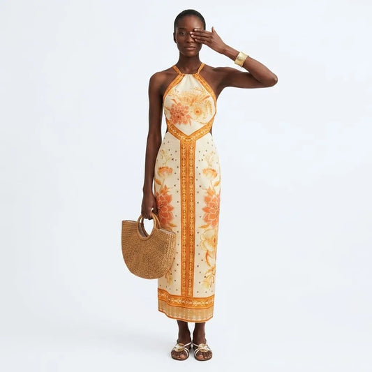 Forgotten Floral Print Halter Neck Maxi Dress