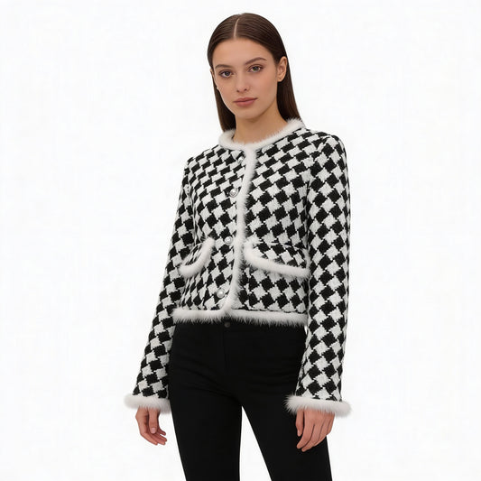 Kylie Style Checkerboard Plaid Coat