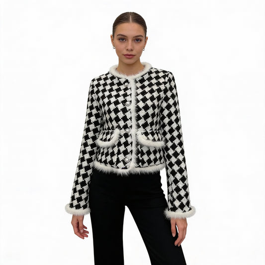 Kylie Style Checkerboard Plaid Coat