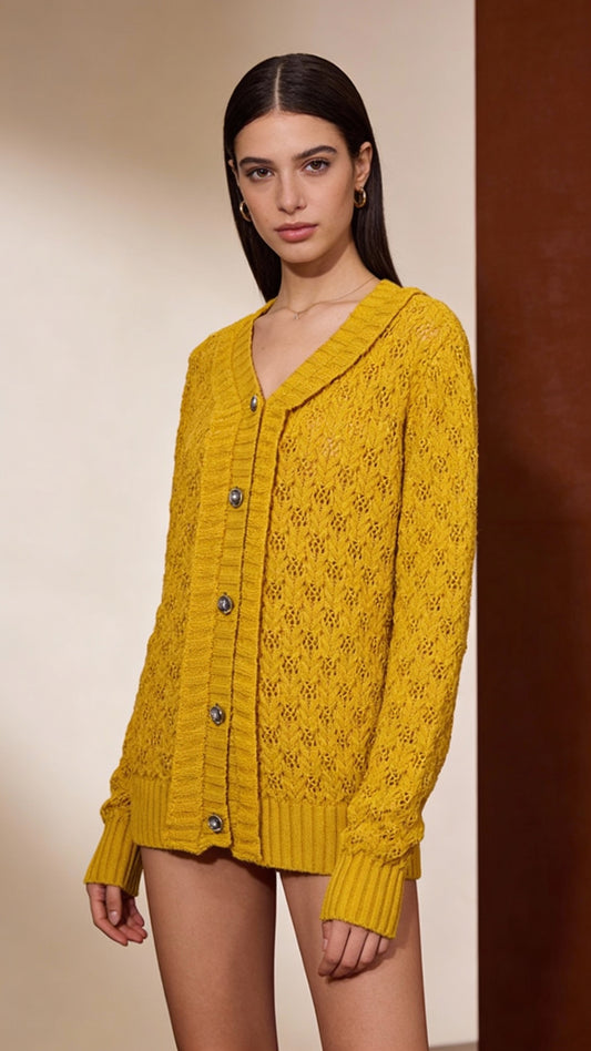 Citrus Ruffled Knit Cardigan