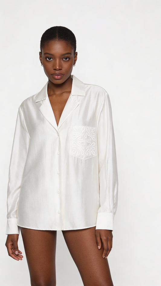 Midnight In Satin Embroidered Pocket Shirt