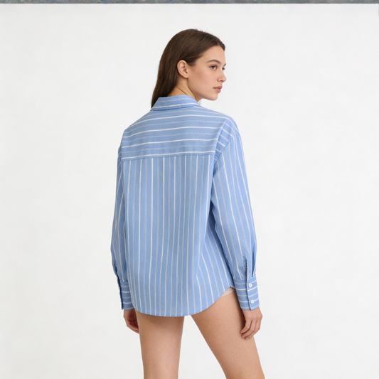 Striped Poplin Cotton Lapel Shirt