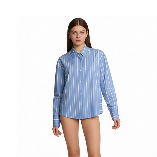 Striped Poplin Cotton Lapel Shirt