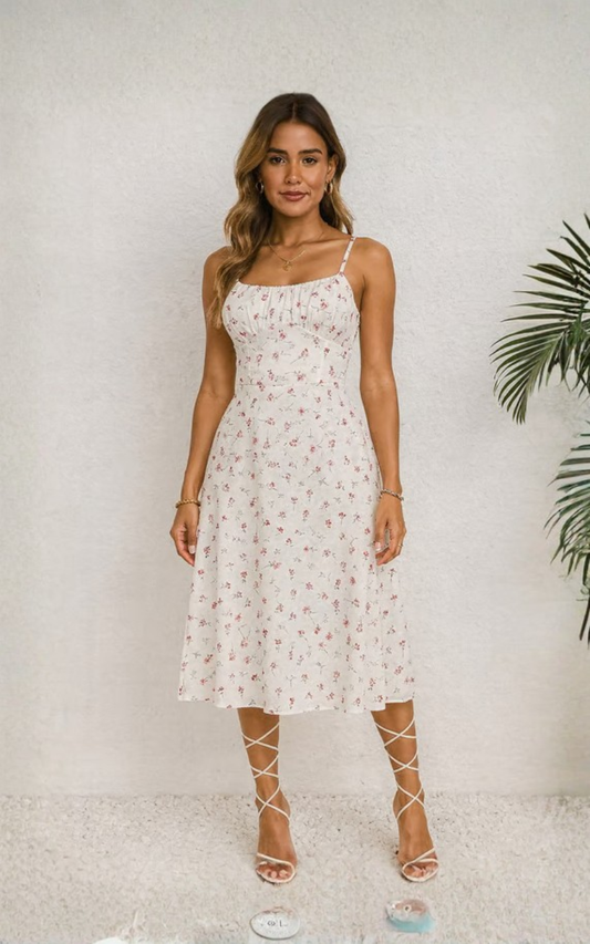 Robe fendue élégante à pois – Maxi d'été chic et fluide