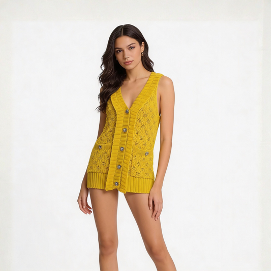 Sunny Days – Sweet Style Yellow Knitted Vest