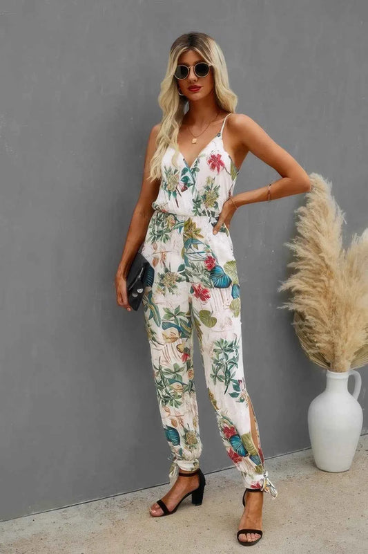 Just Throw It On Floral Knot Side Cami Jumpsuit